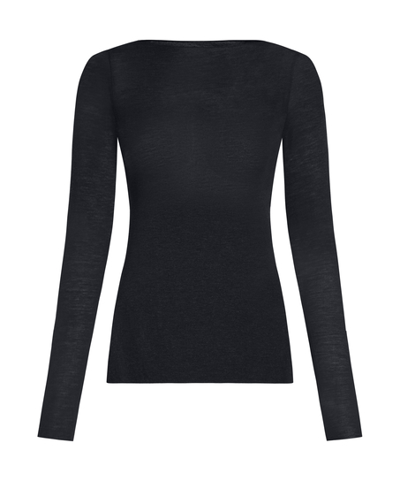 super soft bådhals bluse med cashmere, Sort