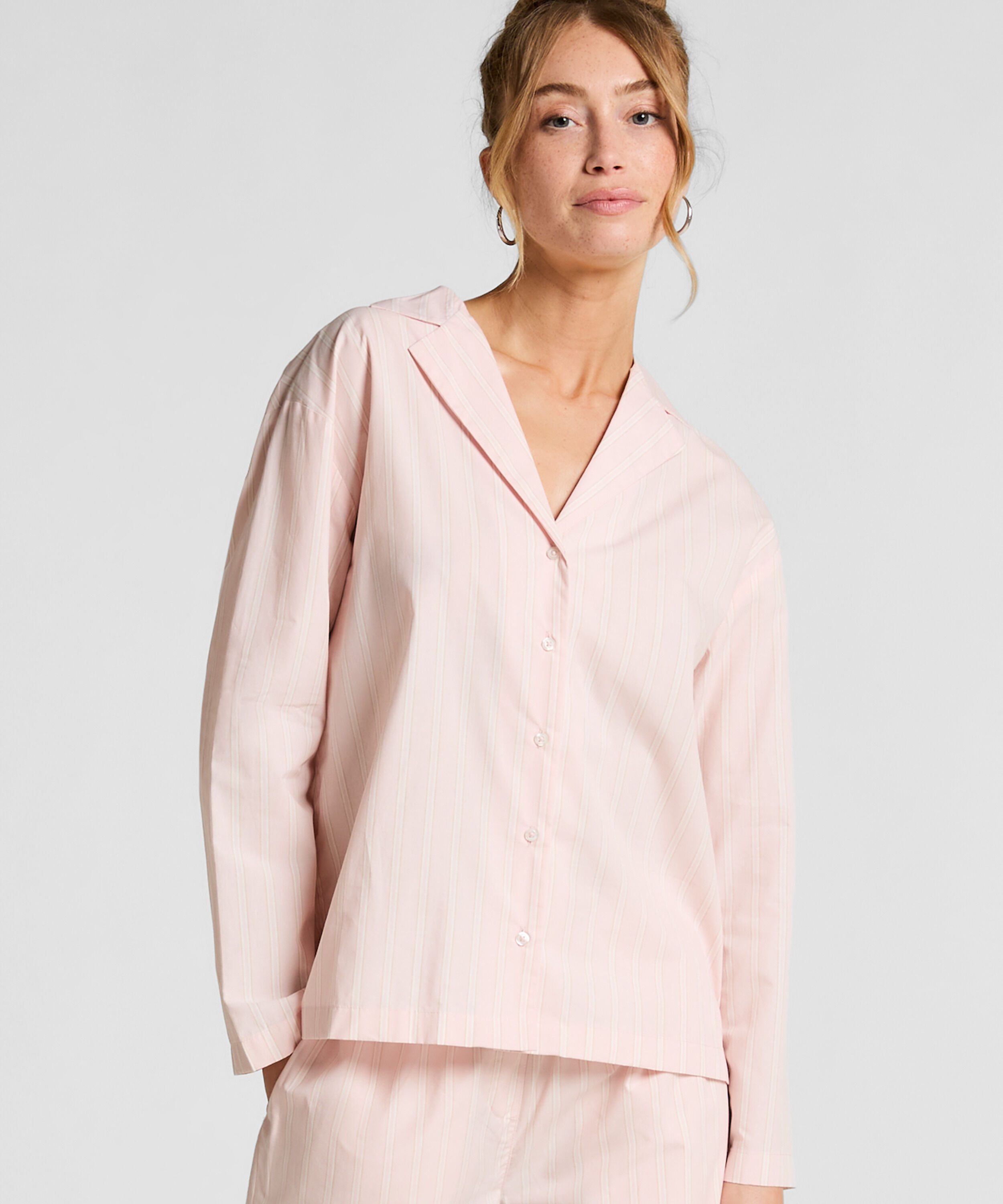 Pyjamatop Bomuld Poplin, Lyserød