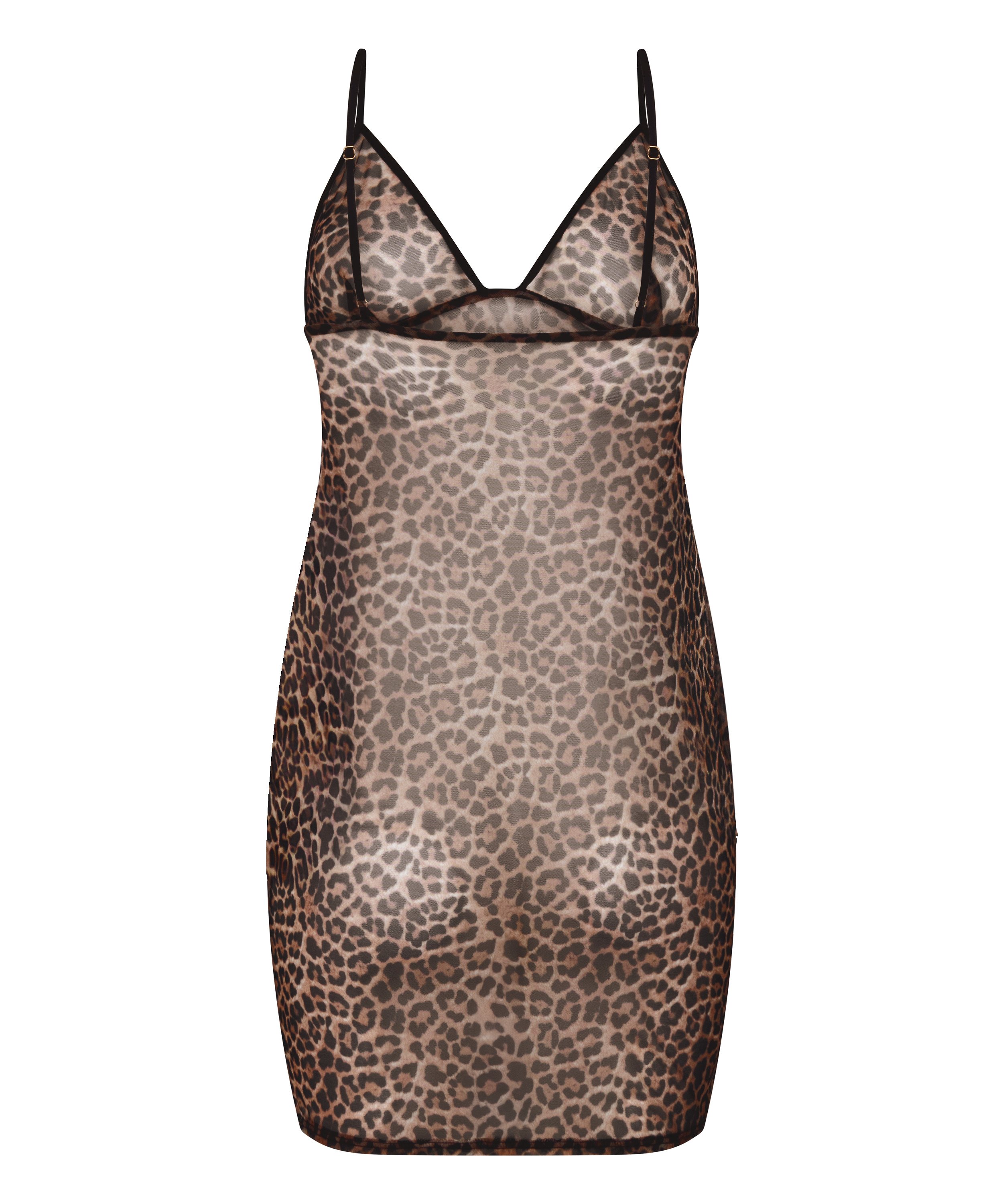 Underkjole i leopardprintet mesh, Sort, main