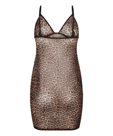 Underkjole i leopardprintet mesh, Sort