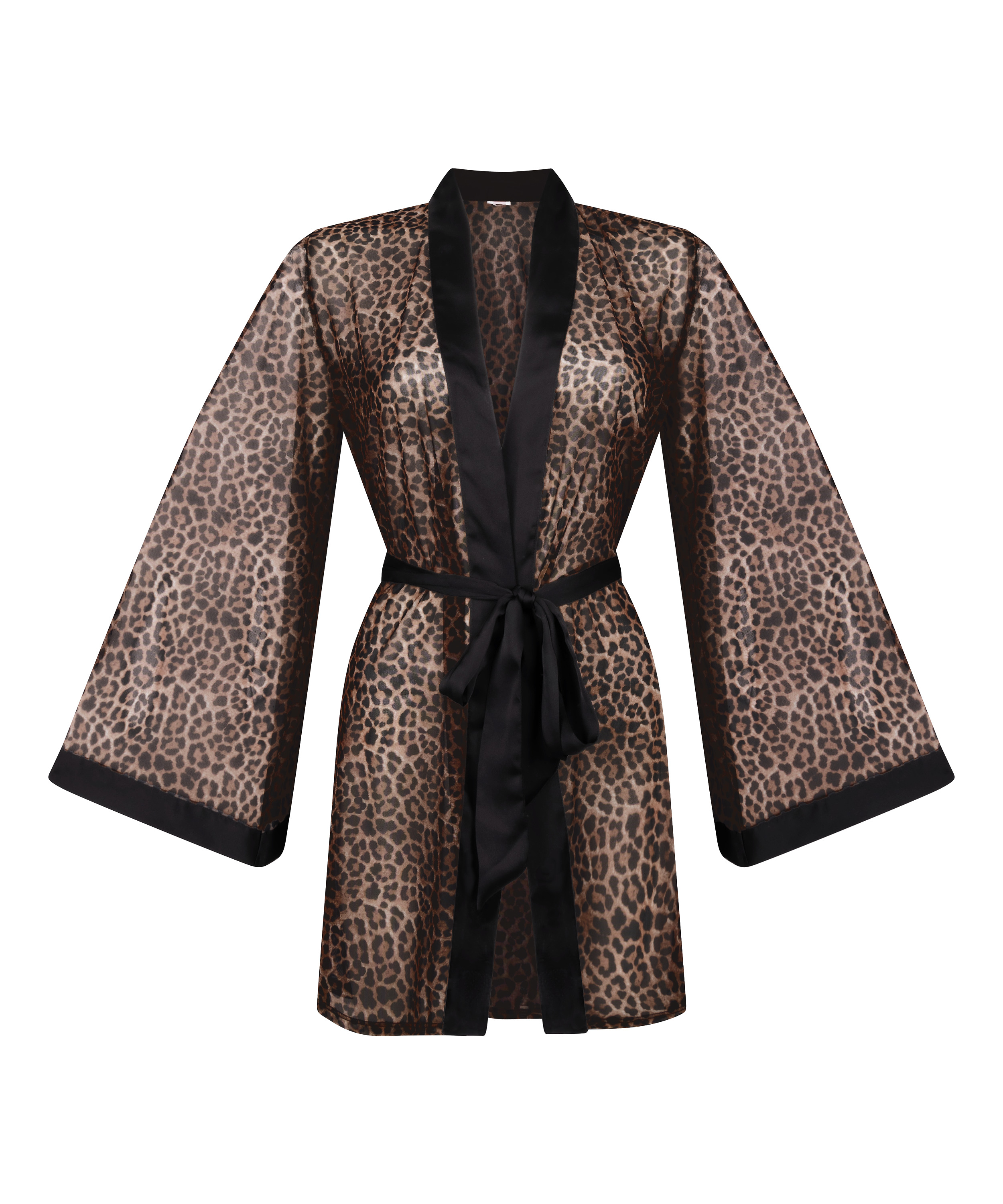 Kimono i leopardprintet mesh, Sort, main
