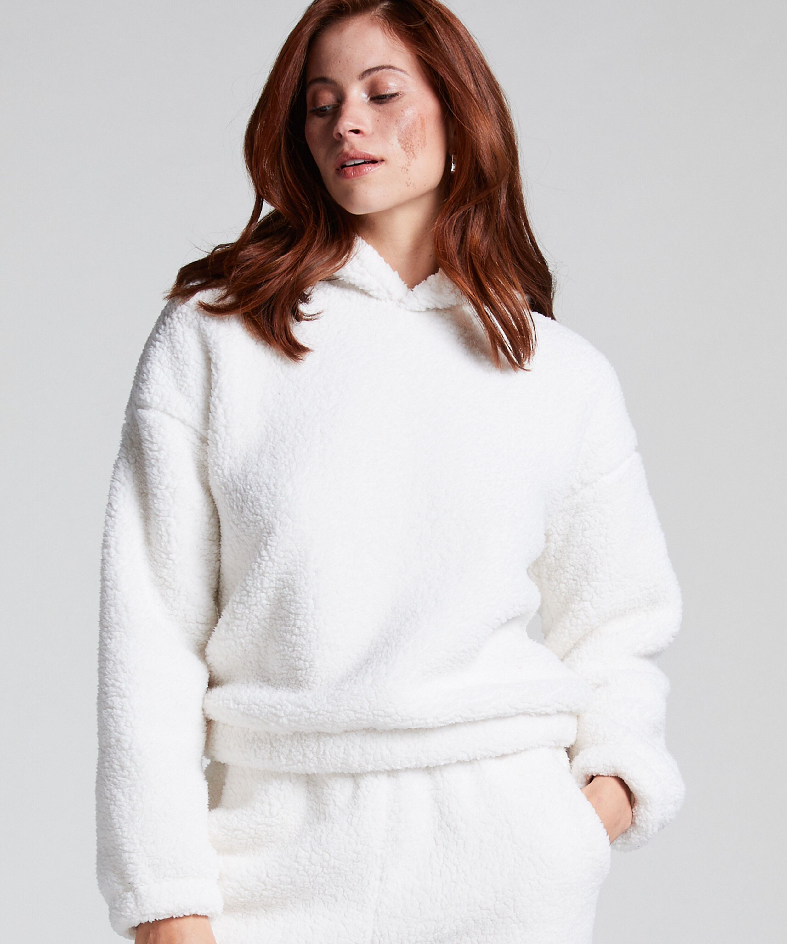 Hættetrøje Fleece Snuggle, Hvid
