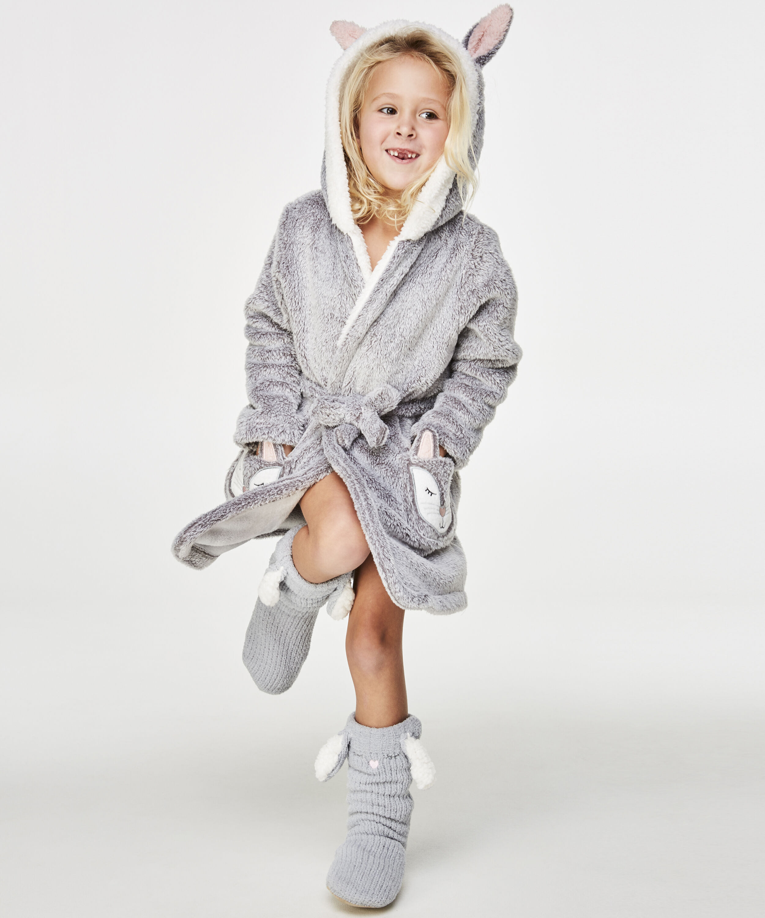 Kids Fleece badekåbe, Grå