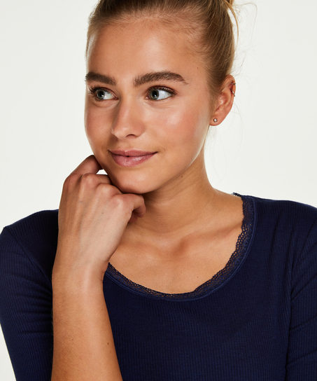 LS ribtop R-neck, Blå