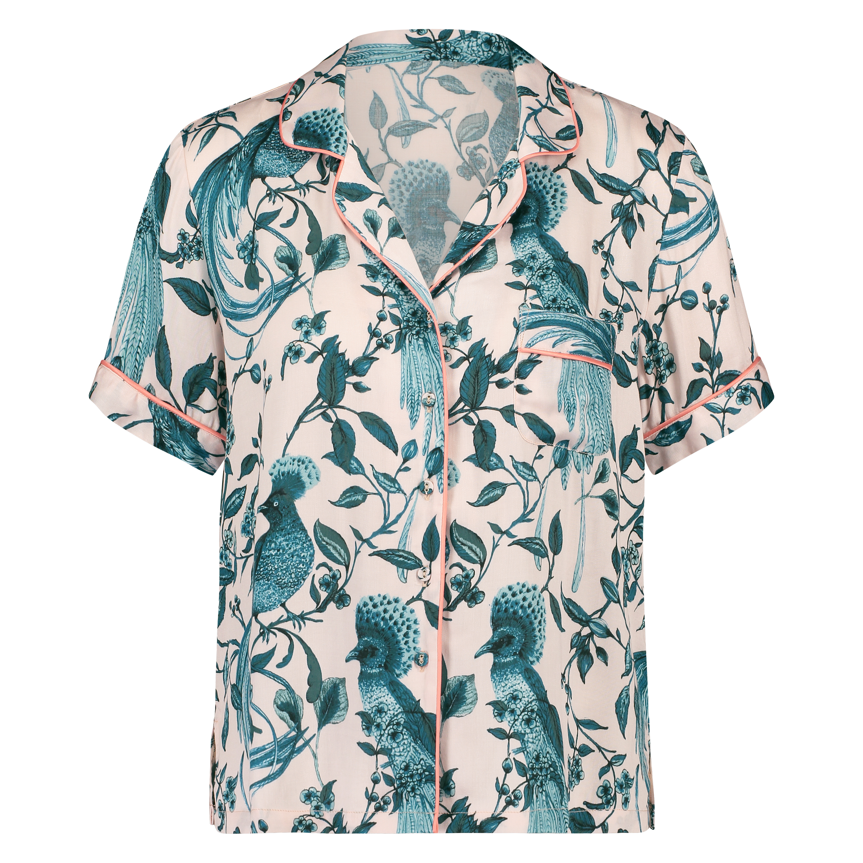 Vævet pyjamasjakke med korte ærmer, Lyserød, main