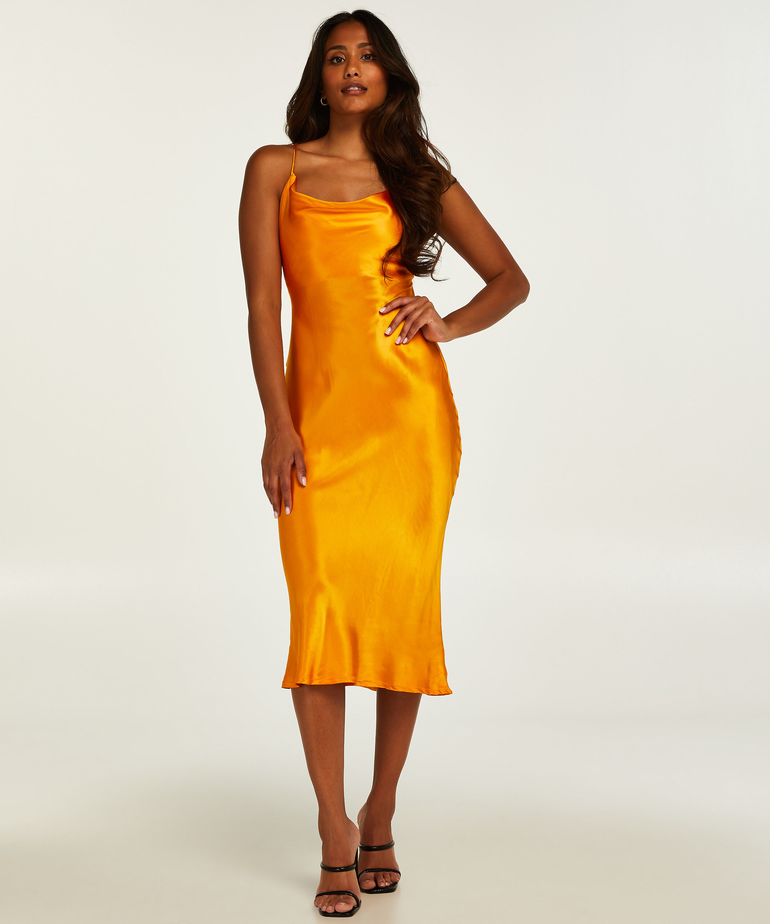 Kjole midi satin, Orange
