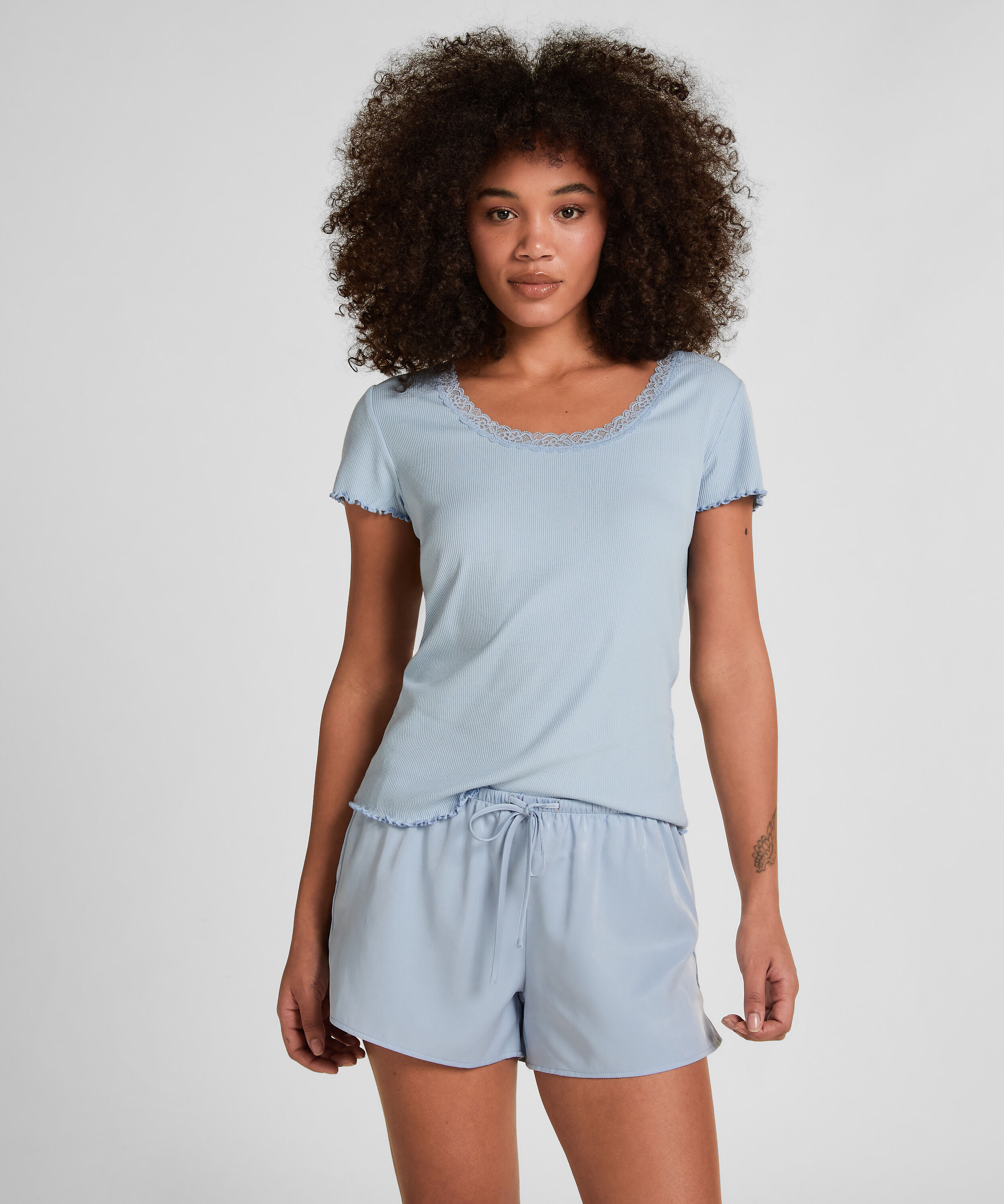 Pyjamas Top Jersey Rib med Blonder