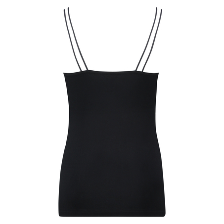 Sømløs top spaghettistrop, Sort