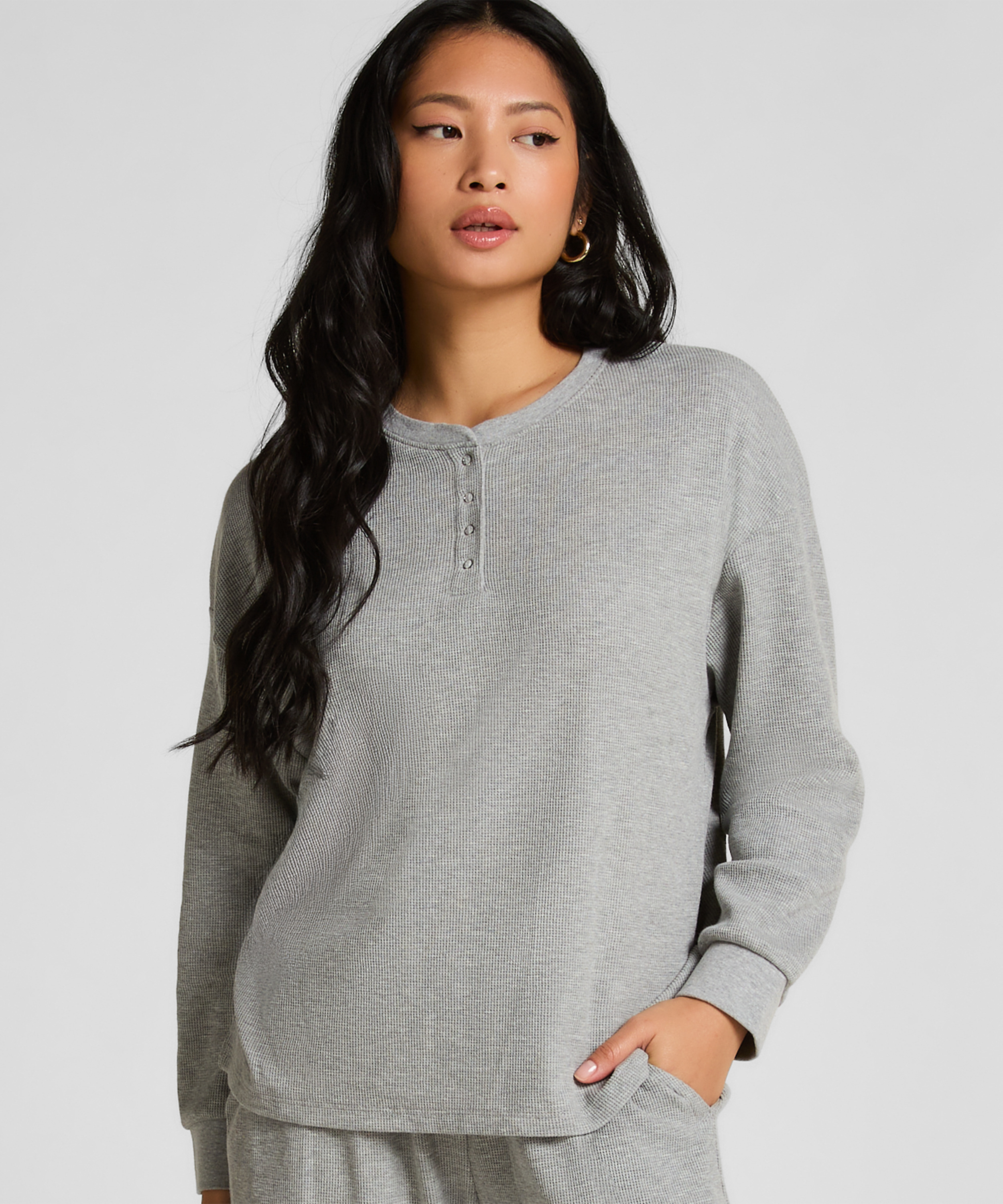 Waffle Henley top, Grå, main
