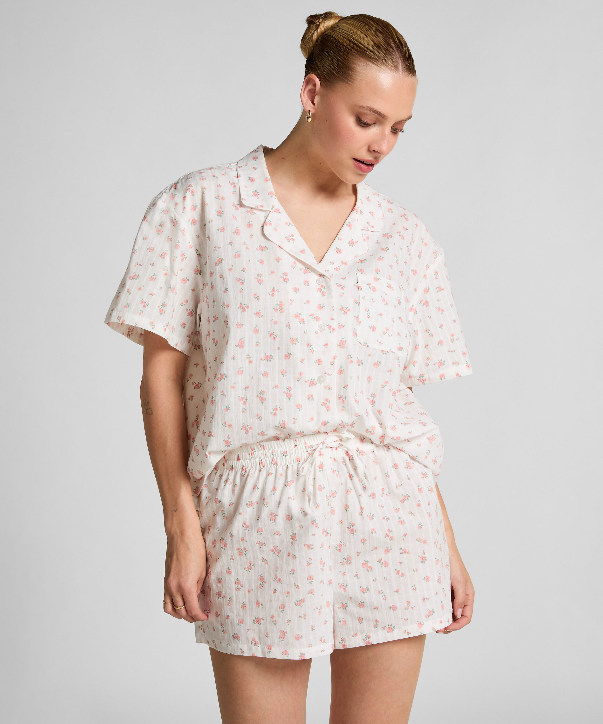 Vævede pyjamasshorts, Hvid