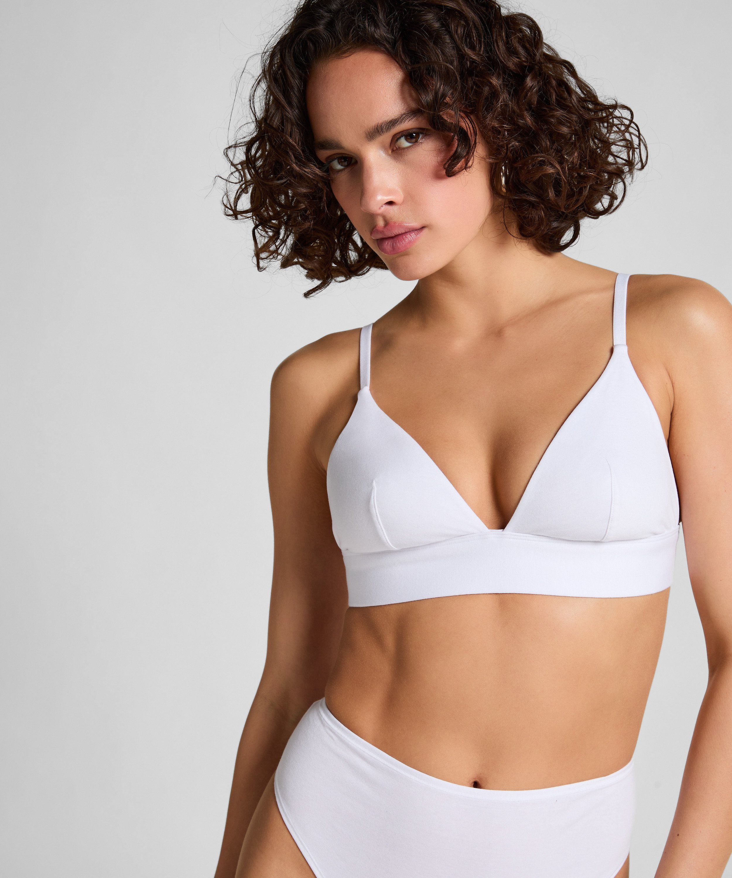 Bralette i bomuld, Hvid, main