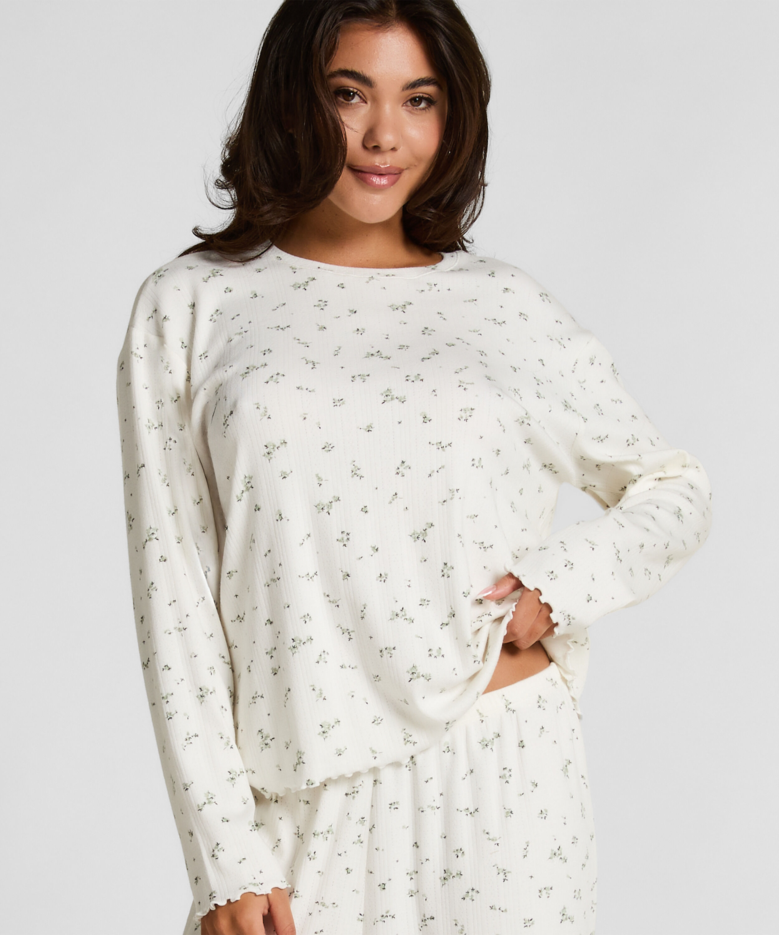 Pyjama Top Loose Pointelle, Hvid