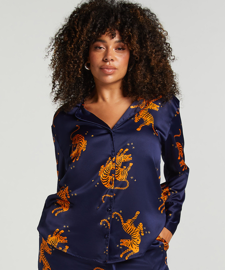 Langærmet satinjakke, Blå