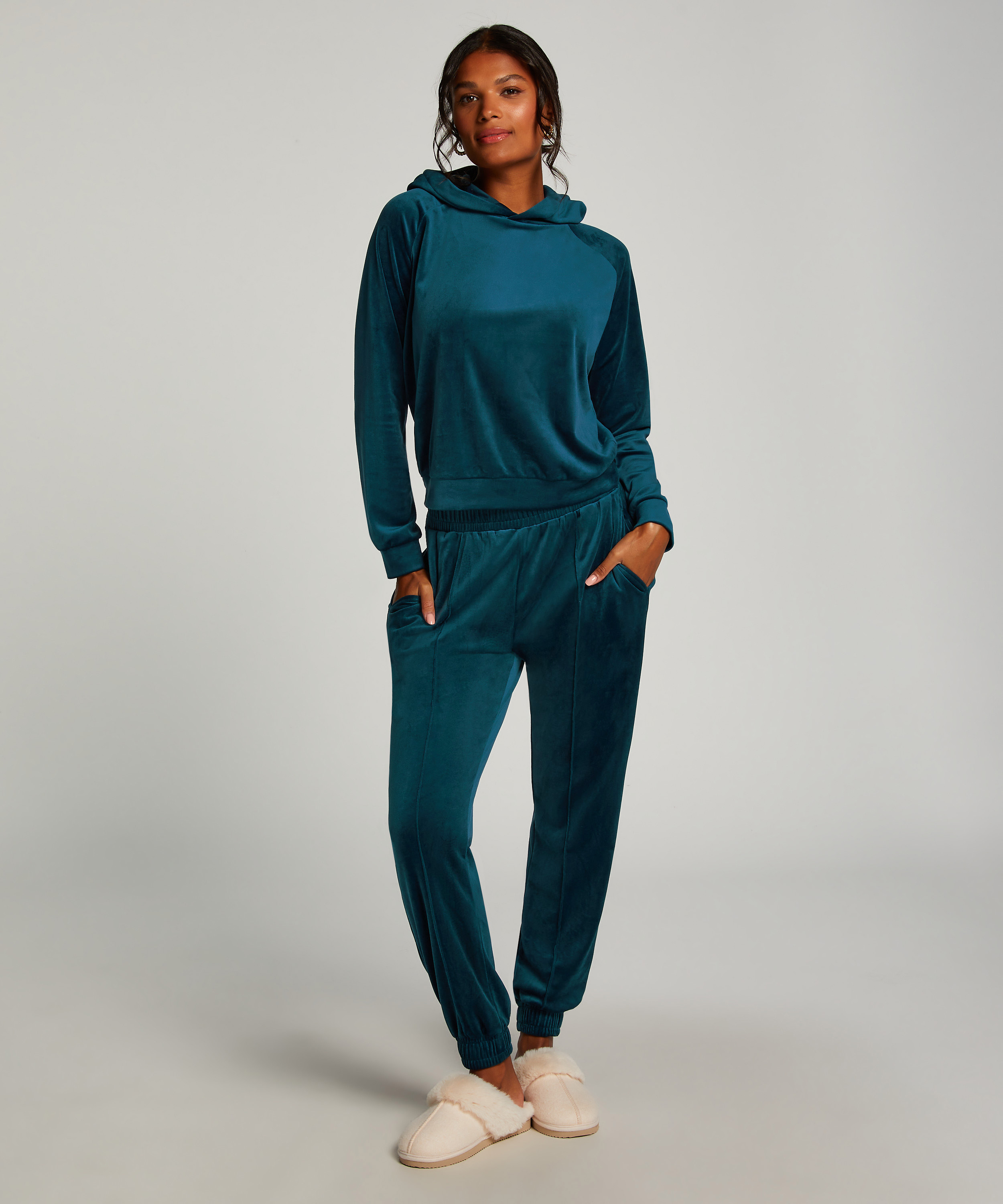 Velourjoggingbukser Pintuck, Blå, main