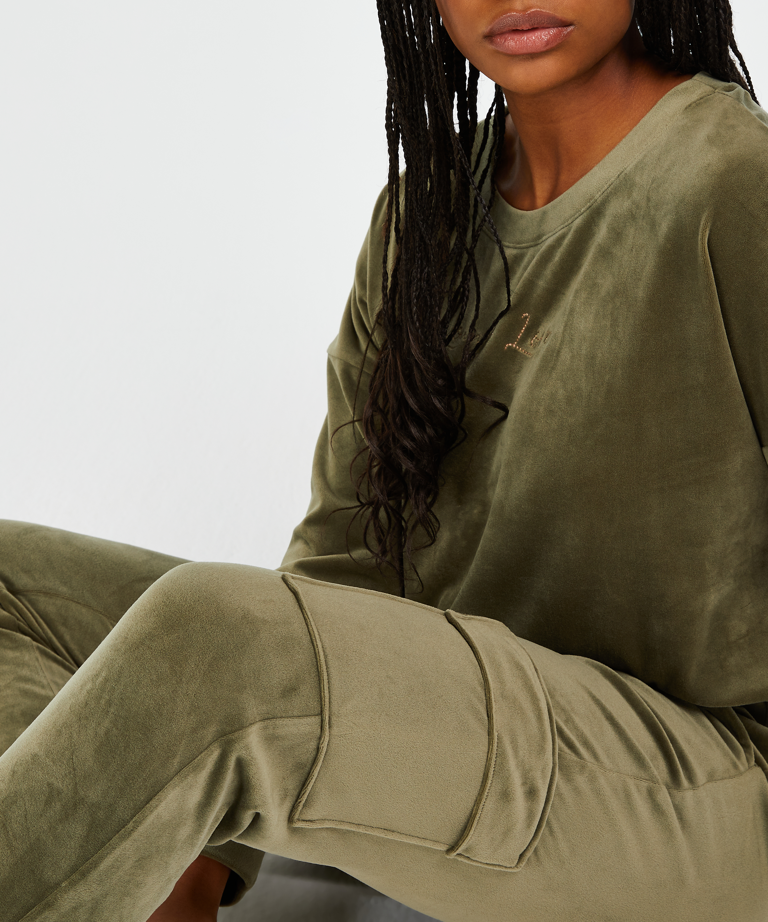 Velours joggingbukser Cargo, gr&oslash;n, main