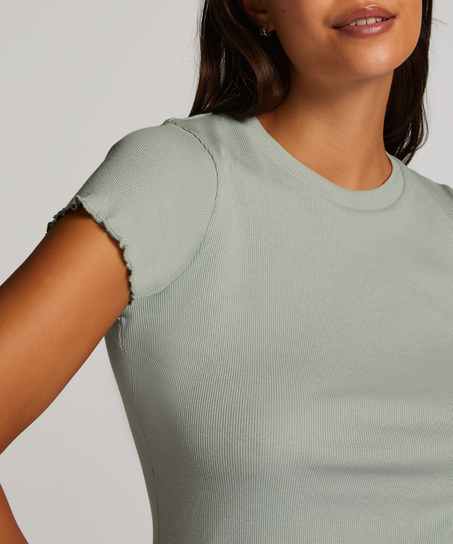 Kort&aelig;rmet bluse i bomuld, Gr&oslash;n