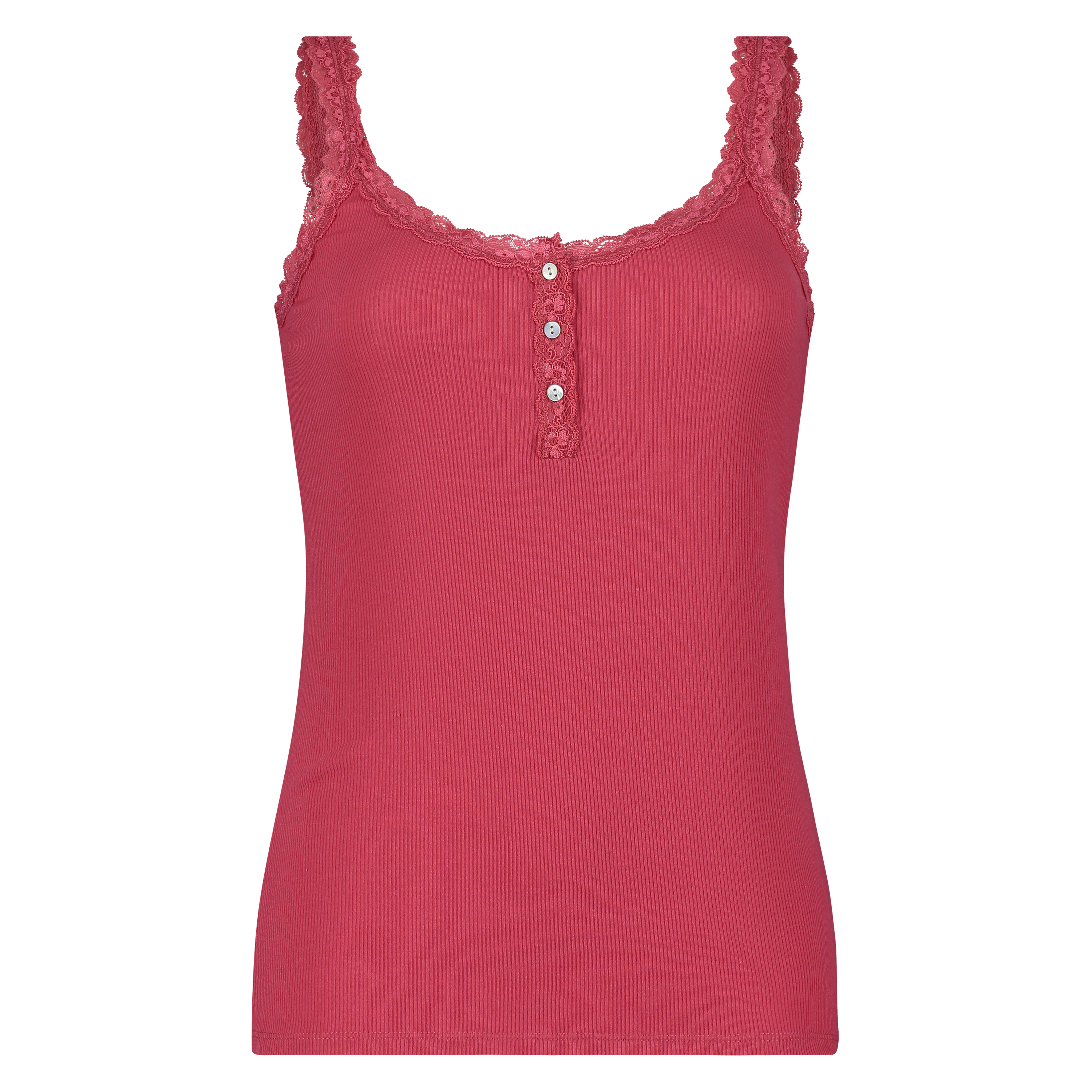 Singlet top cami rib lace, R&oslash;d, main