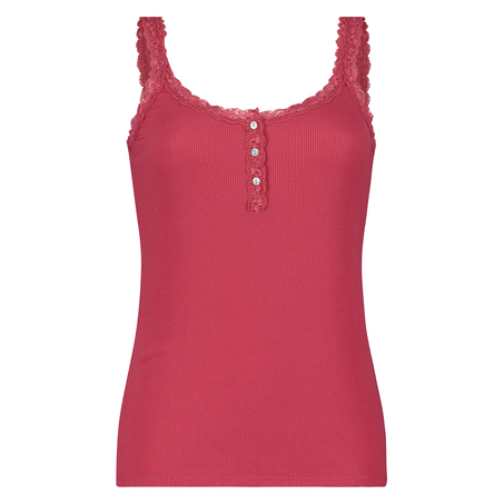 Singlet top cami rib lace, R&oslash;d