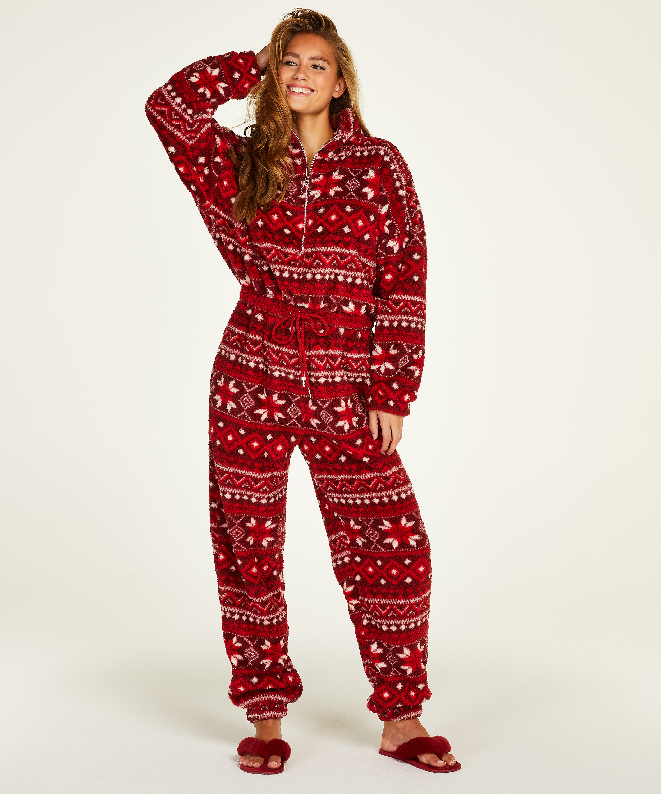 Flannel Fleece Onesie Fairisle, r&oslash;d, main