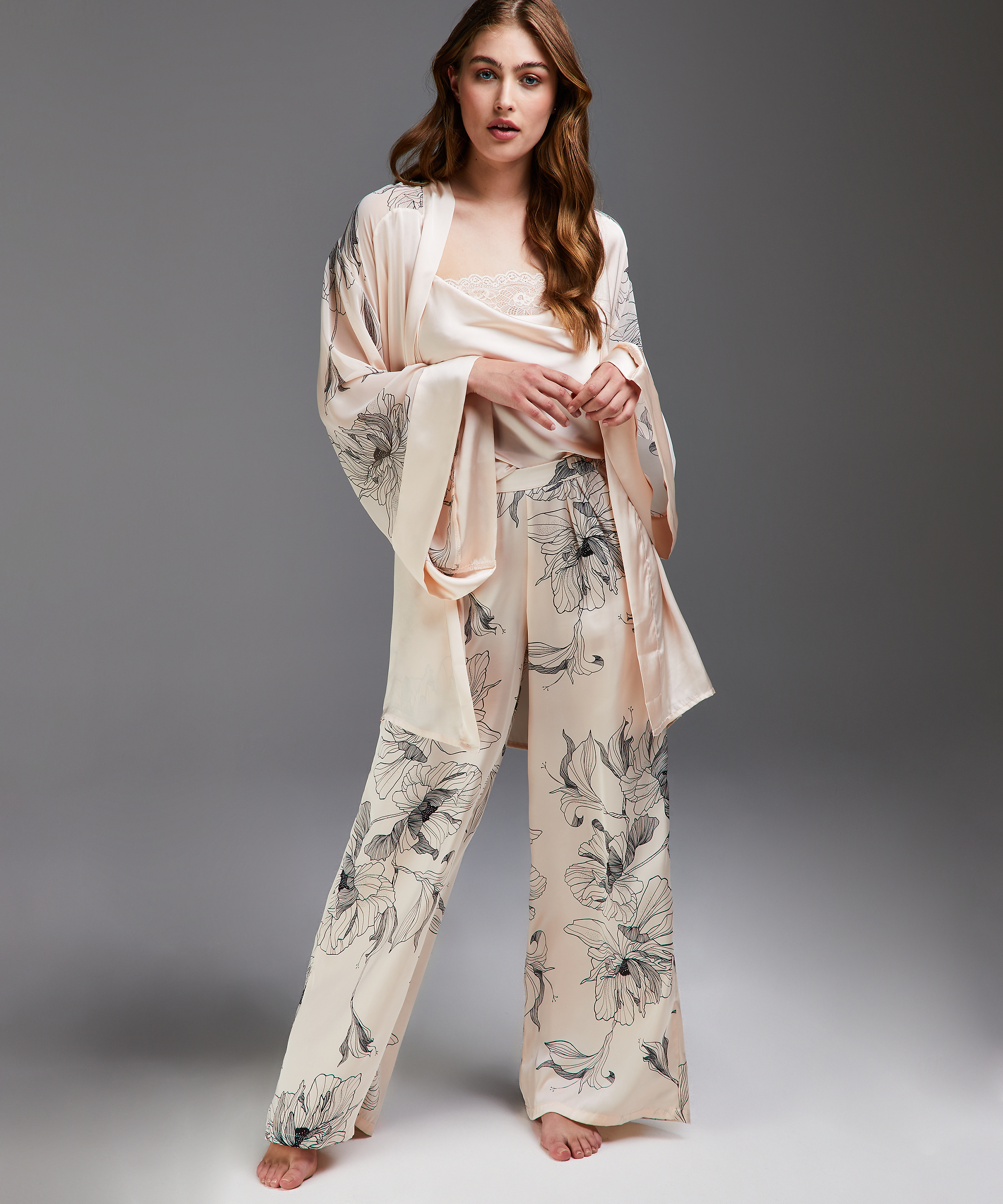 Kimono satin Lotus, Lyserød, main