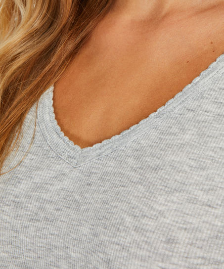 Pyjamastop korte ærmer rib, Grå