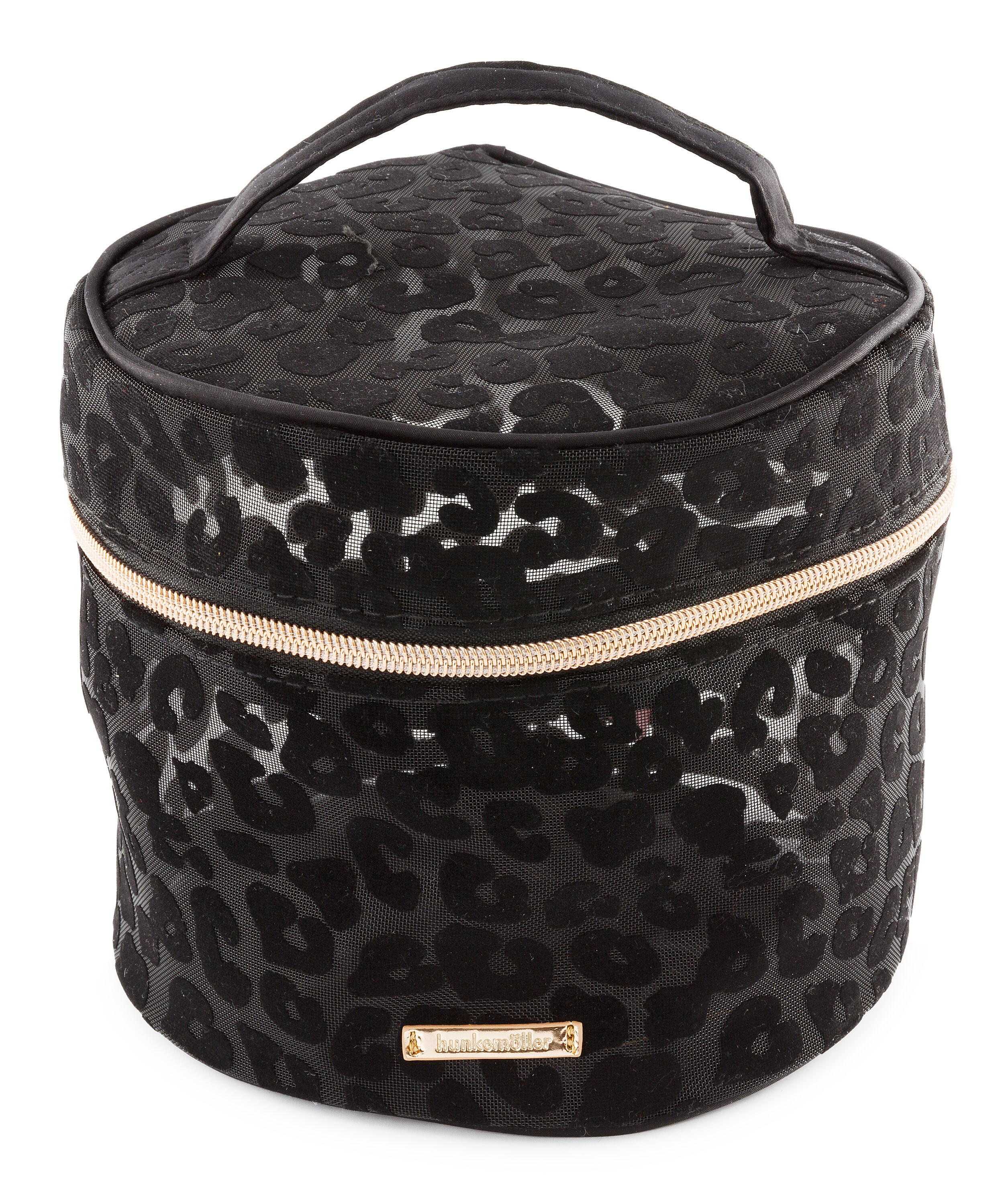 Leopard stor makeuptaske i meshstof, sort