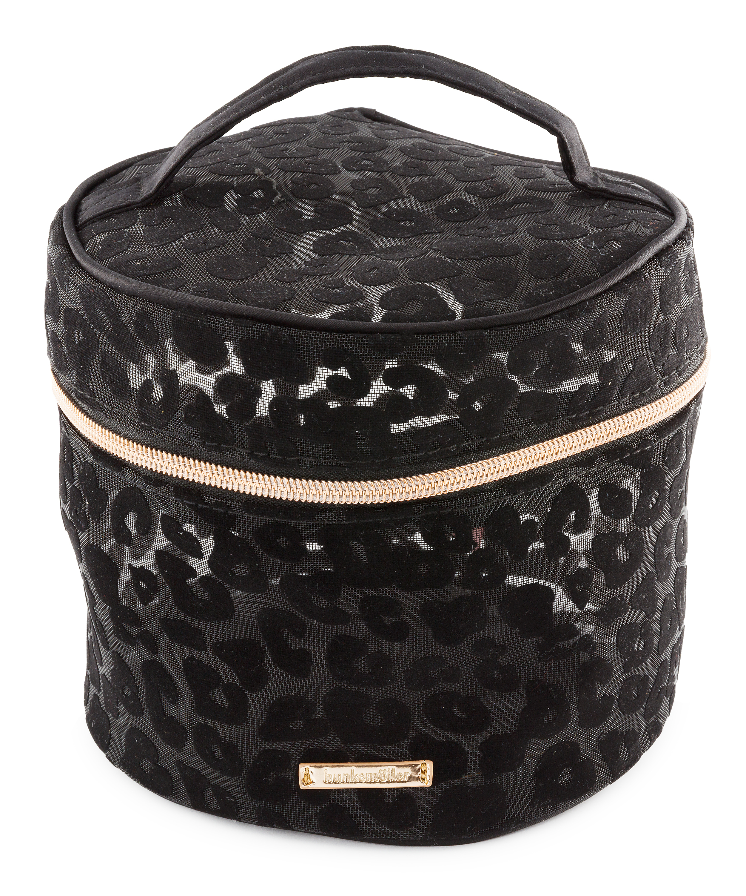 Leopard stor makeuptaske i meshstof, sort, main