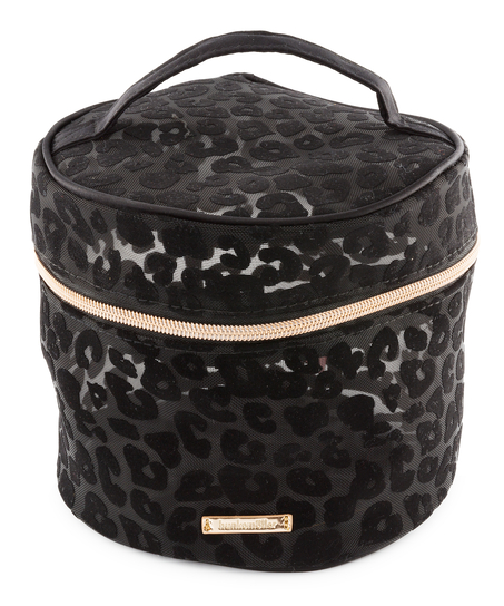 Leopard stor makeuptaske i meshstof, sort