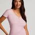 Ribstrikket kortærmet top, Lyserød