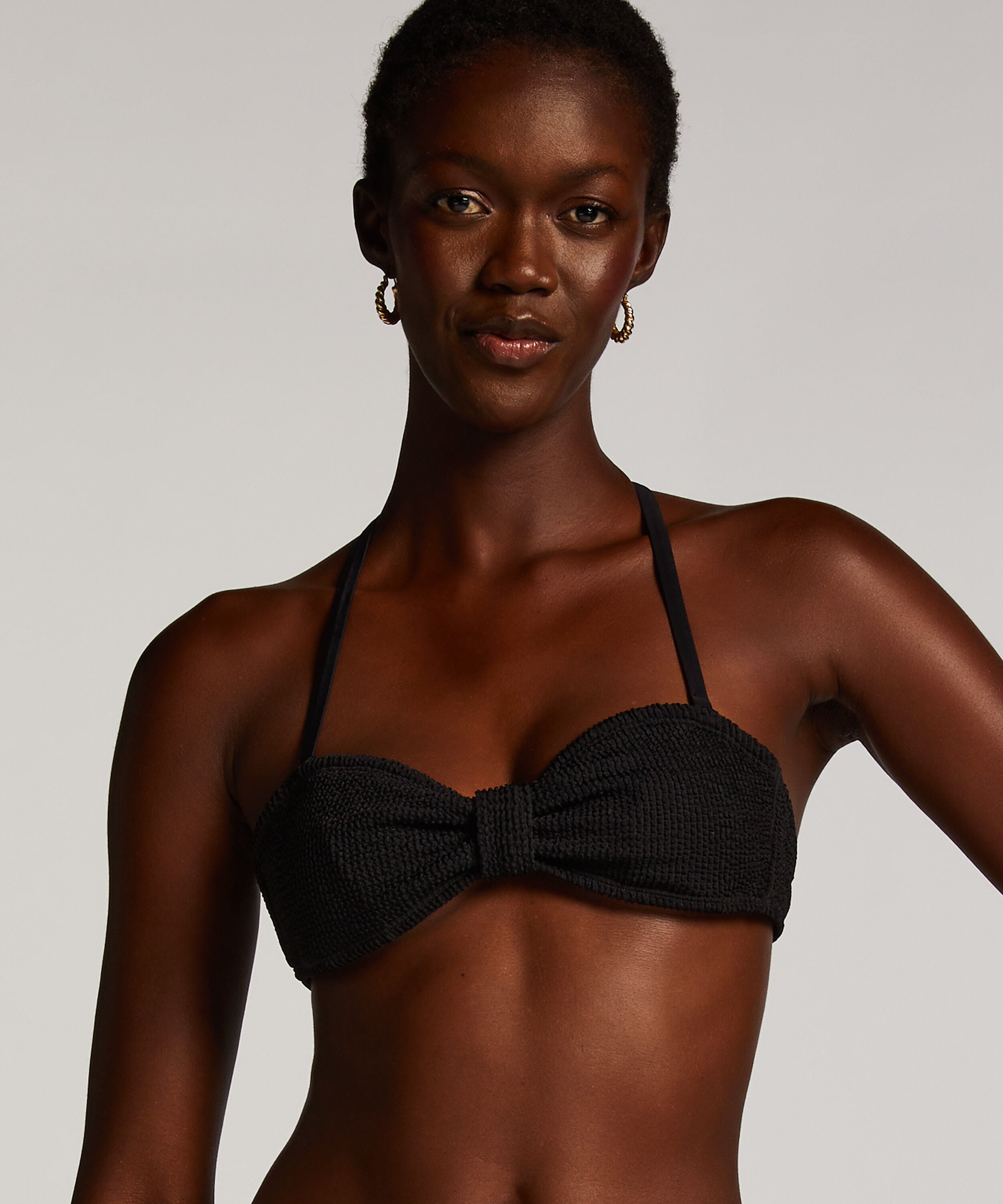 Bandeau bikinitop Crinkle, Sort