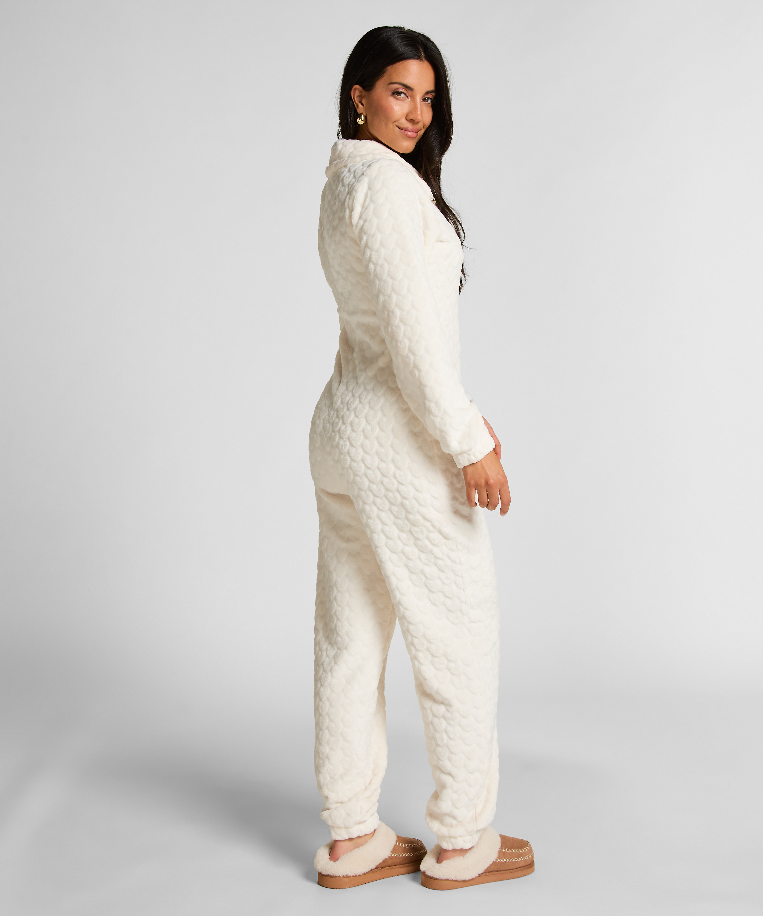 Onesie-jumpsuit i kabel med lynlås, Hvid, main