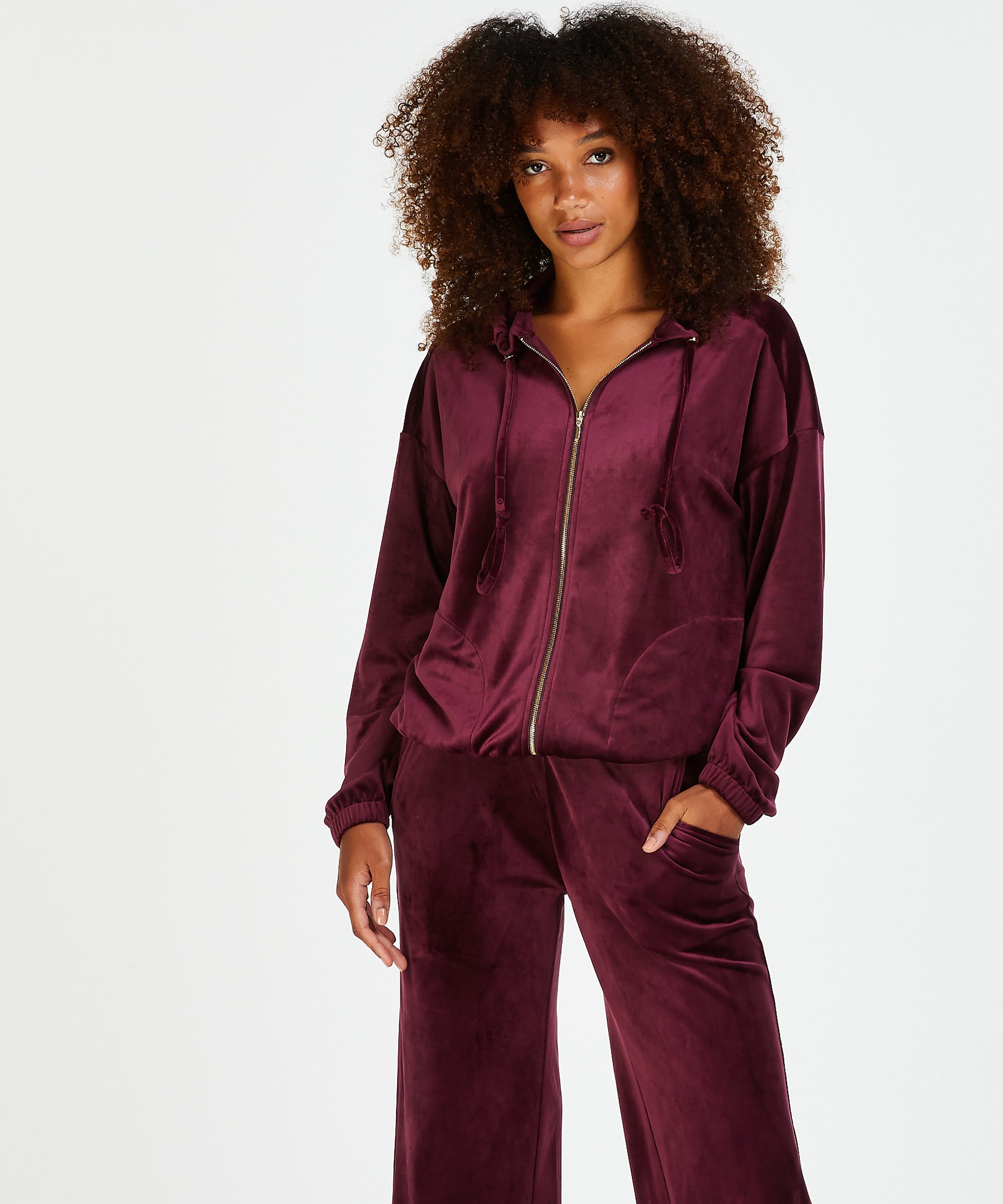 Jacket hoodie velours, R&oslash;d, main