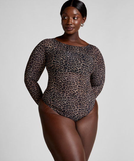 Tara Leopard langærmet body, Sort