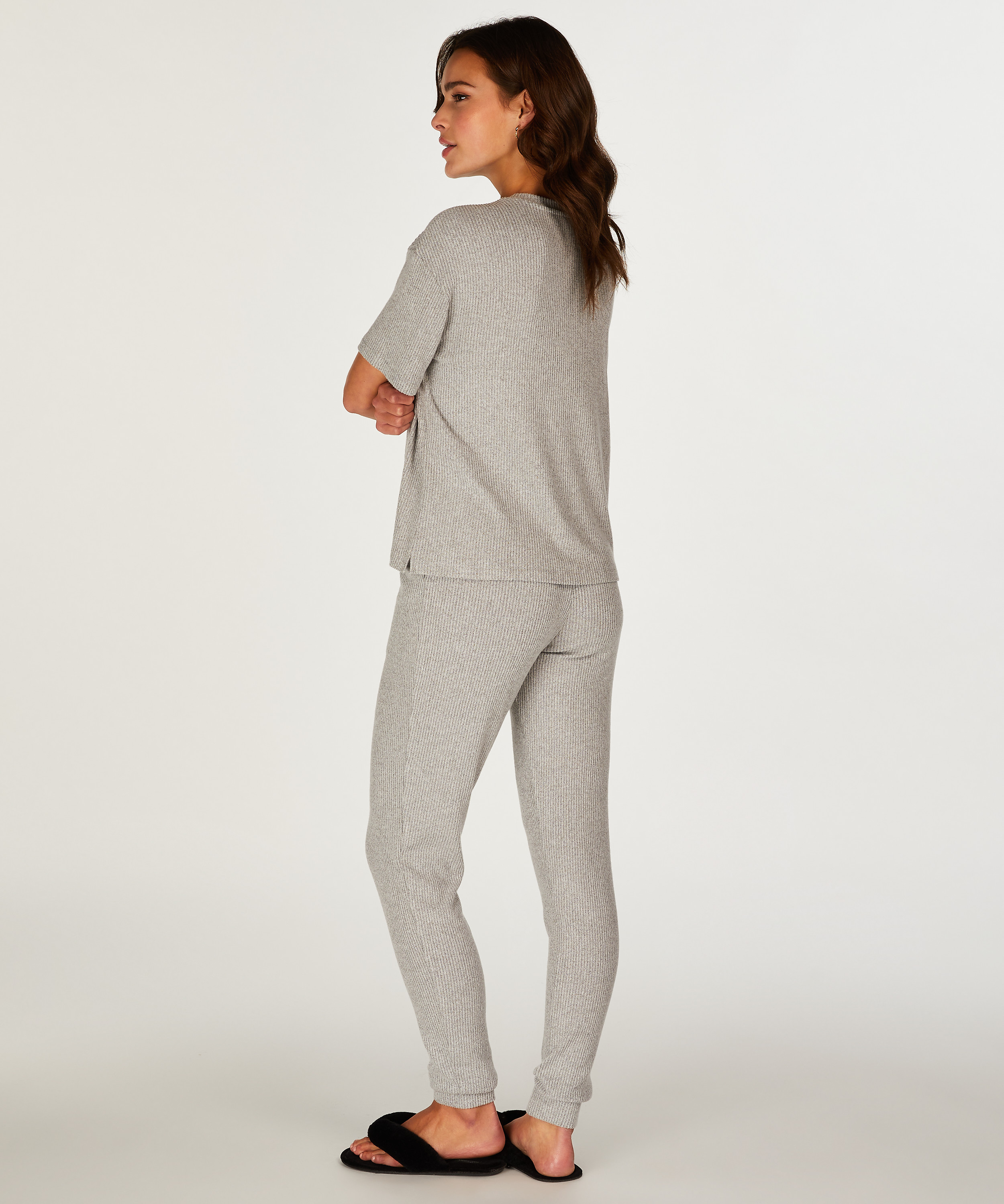 Ribstrikket kort&aelig;rmet top, Gr&aring;, main