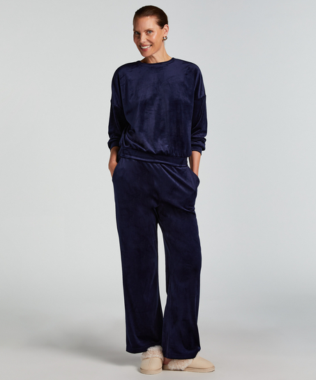 Pyjamasbukser i velour, Bl&aring;
