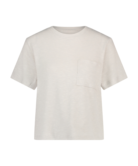 Ribstrikket kortærmet top, Beige