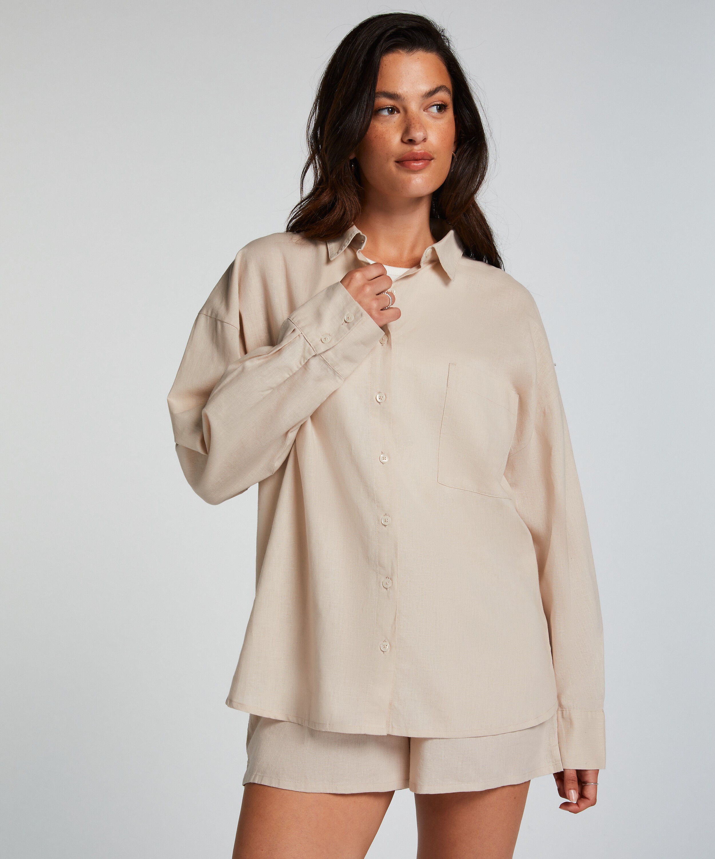 Pyjamastop Linned, Beige