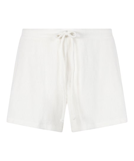 Ribstrikkede shorts, Hvid