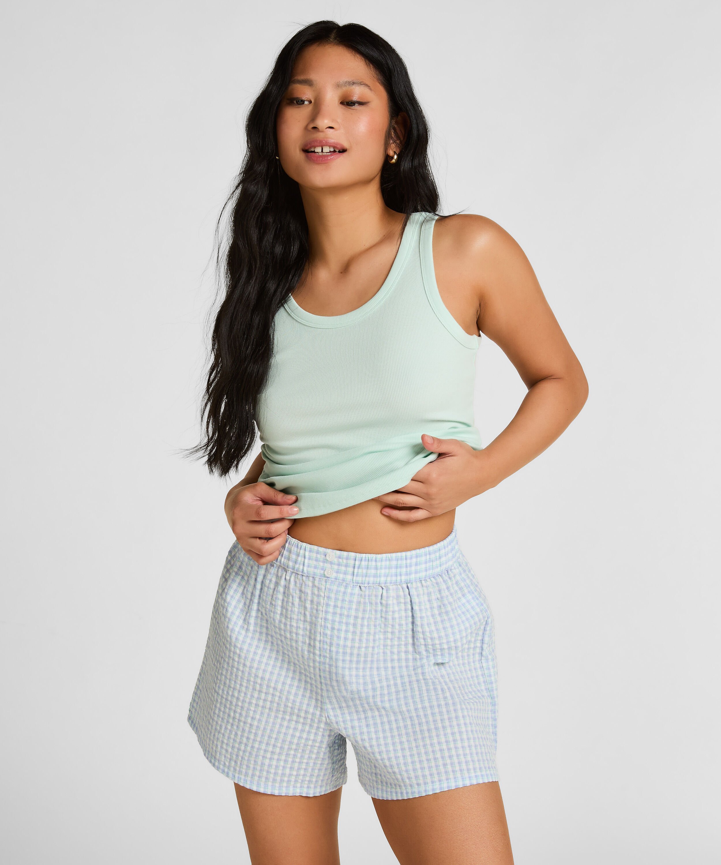 Pyjamas Shorts Seersucker, Blå Pyjamas Shorts Seersucker, Blå