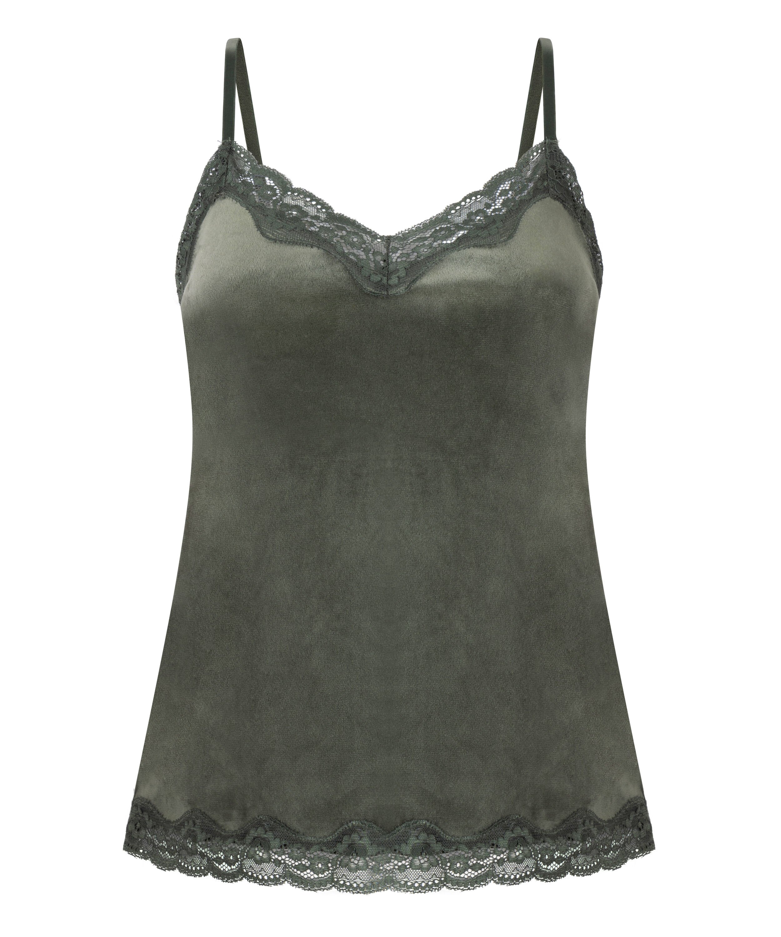 Cami top Velours Lace, Gr&oslash;n