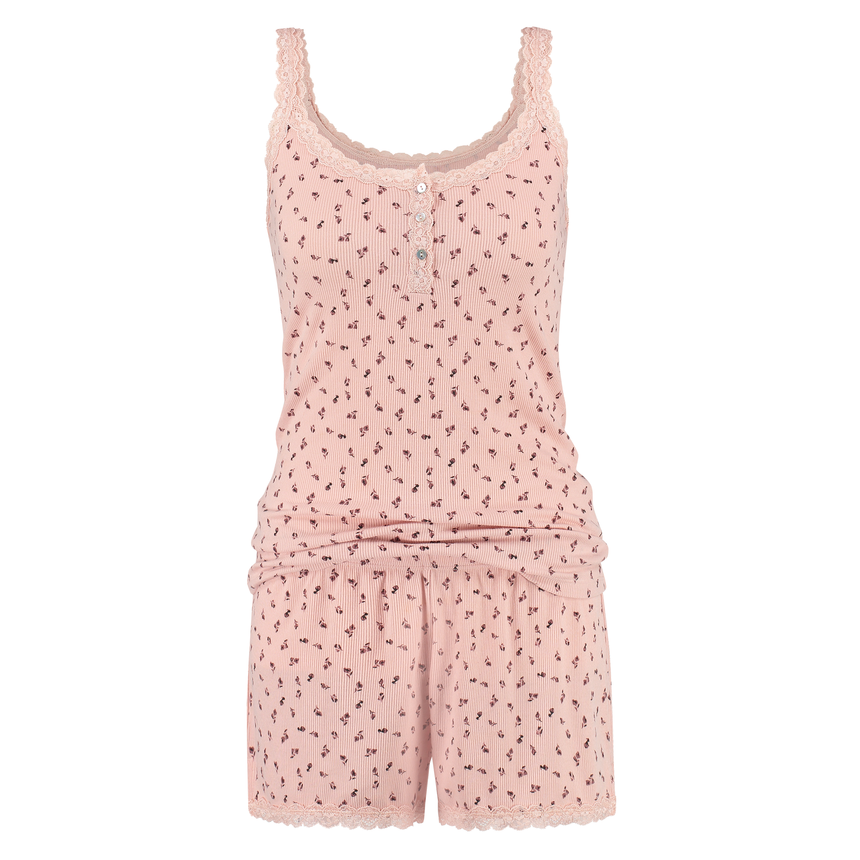 PJ short set Jersey rib Ditsey, pink, main