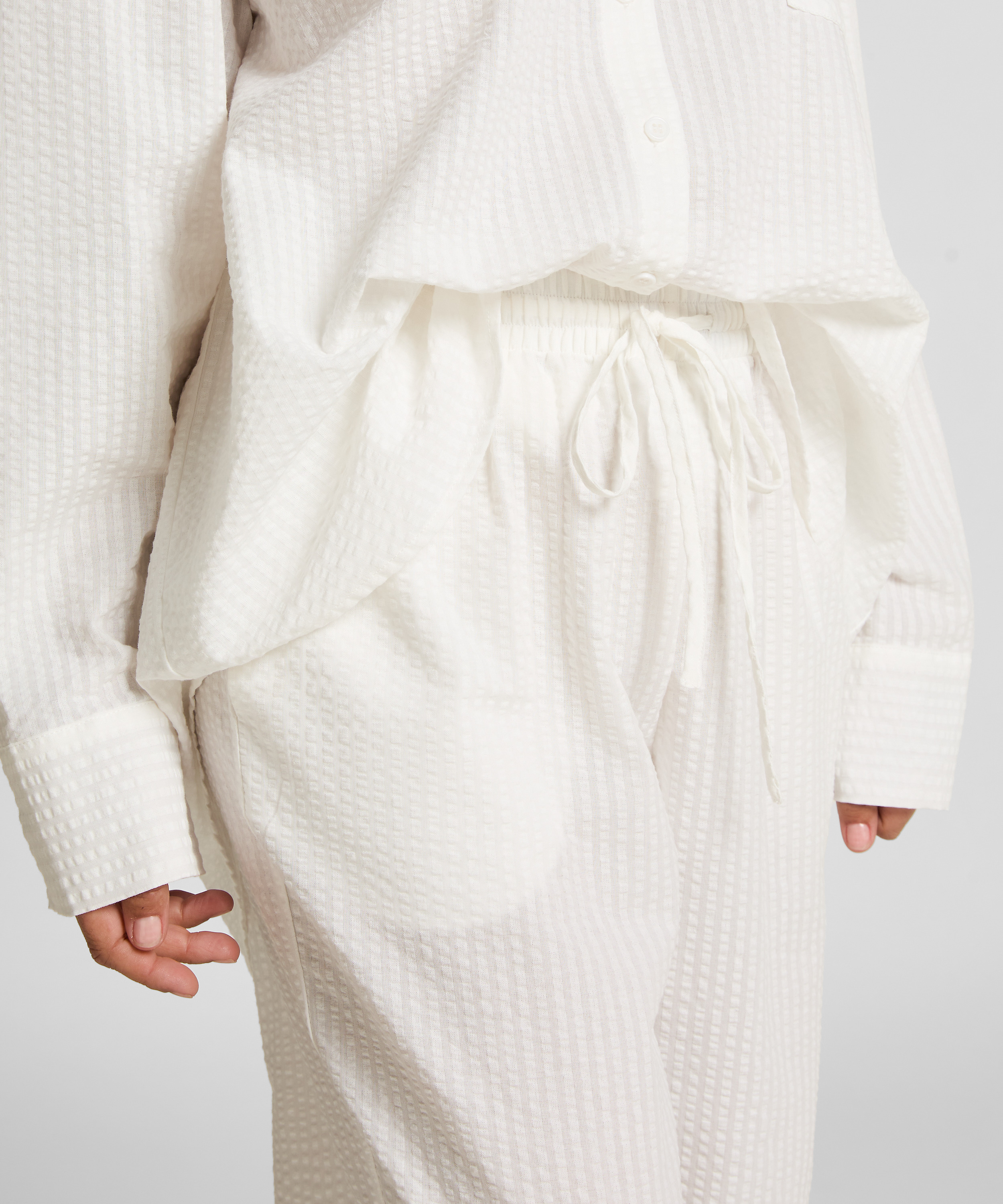 Pyjamasbukser Bomuld Seersucker, Hvid, main