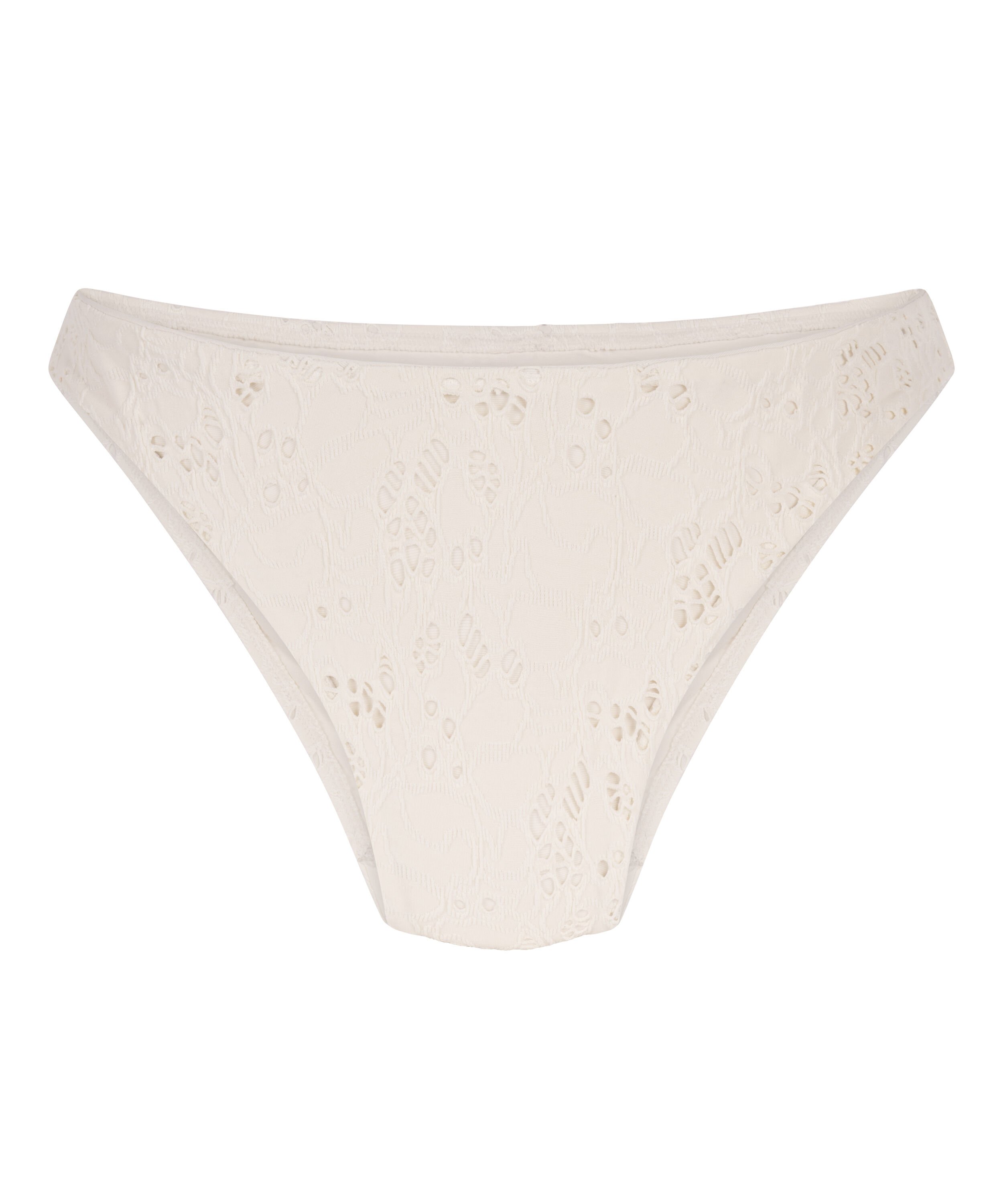 H&aelig;klet bikiniunderdel med h&oslash;j benudsk&aelig;ring, Hvid