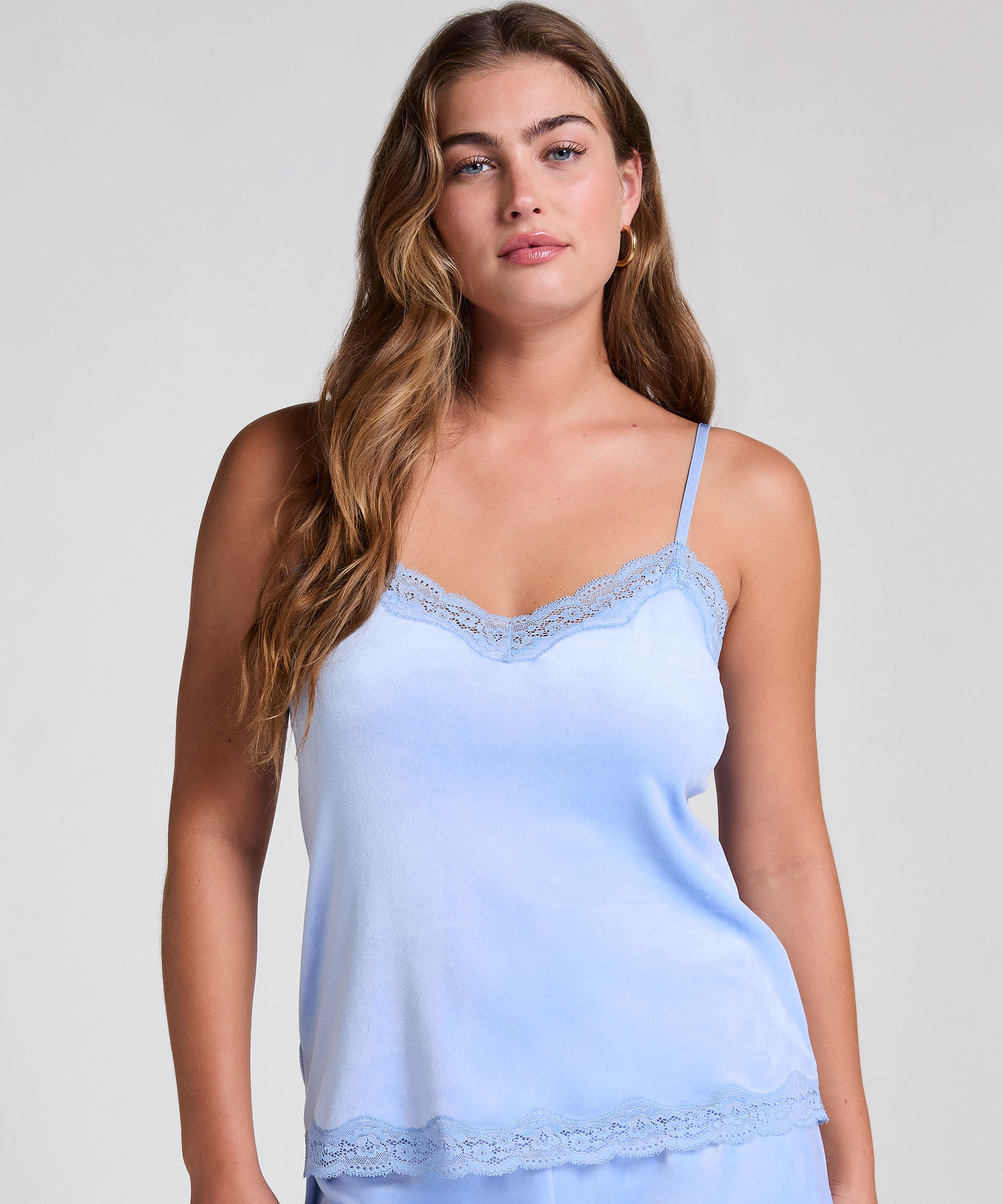 Cami top Velours Lace, Bl&aring;, main