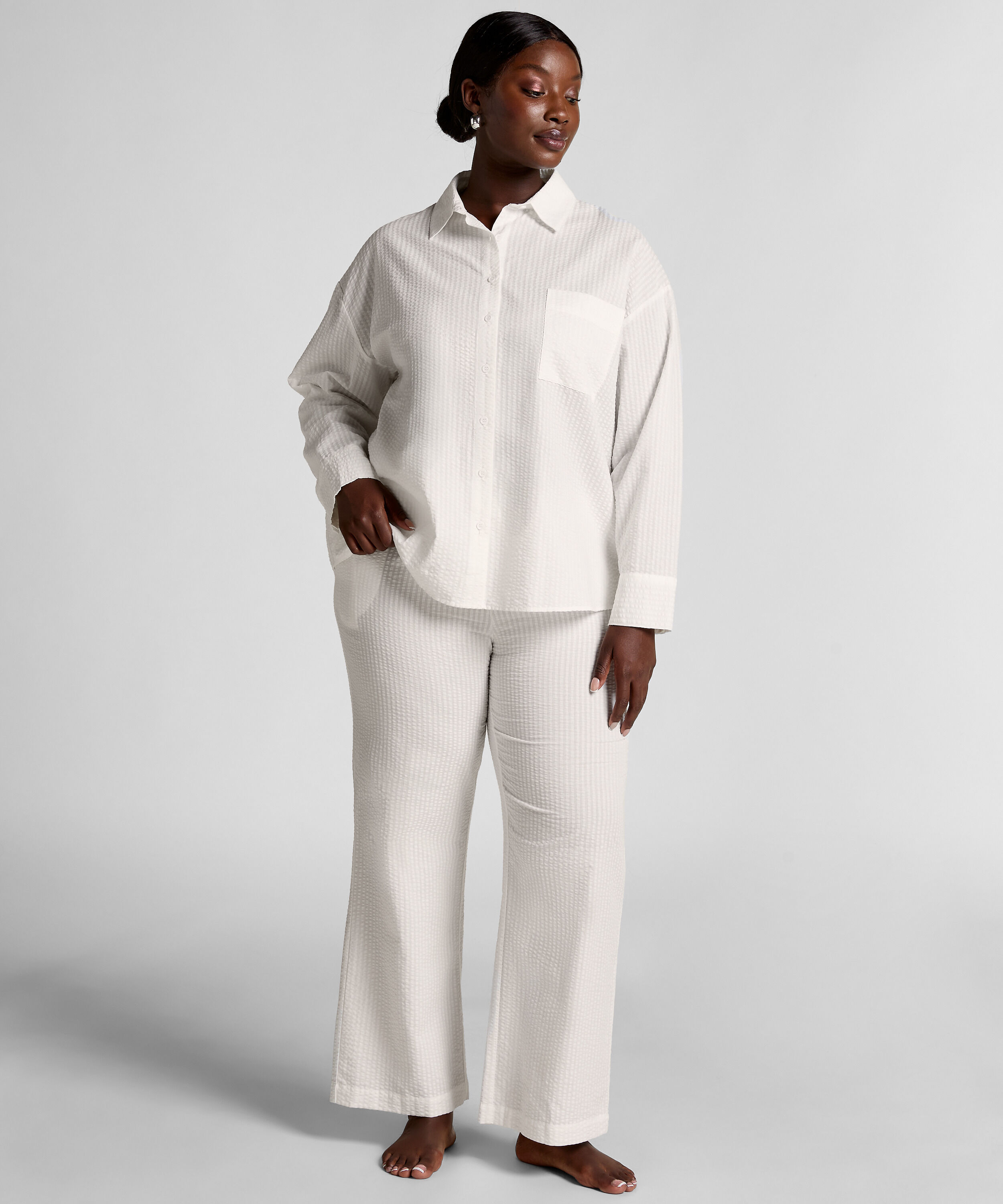 Pyjamatop Bomuld Seersucker