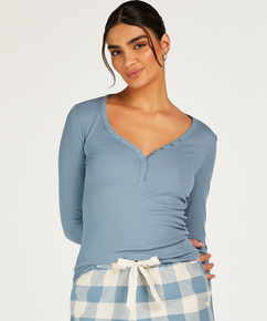 Pyjamastop med lange ærmer, blå