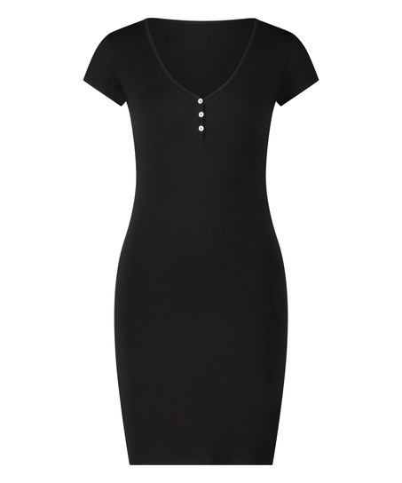 Natkjole Henley, sort