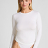 Langærmet top i blød bomuld, Hvid
