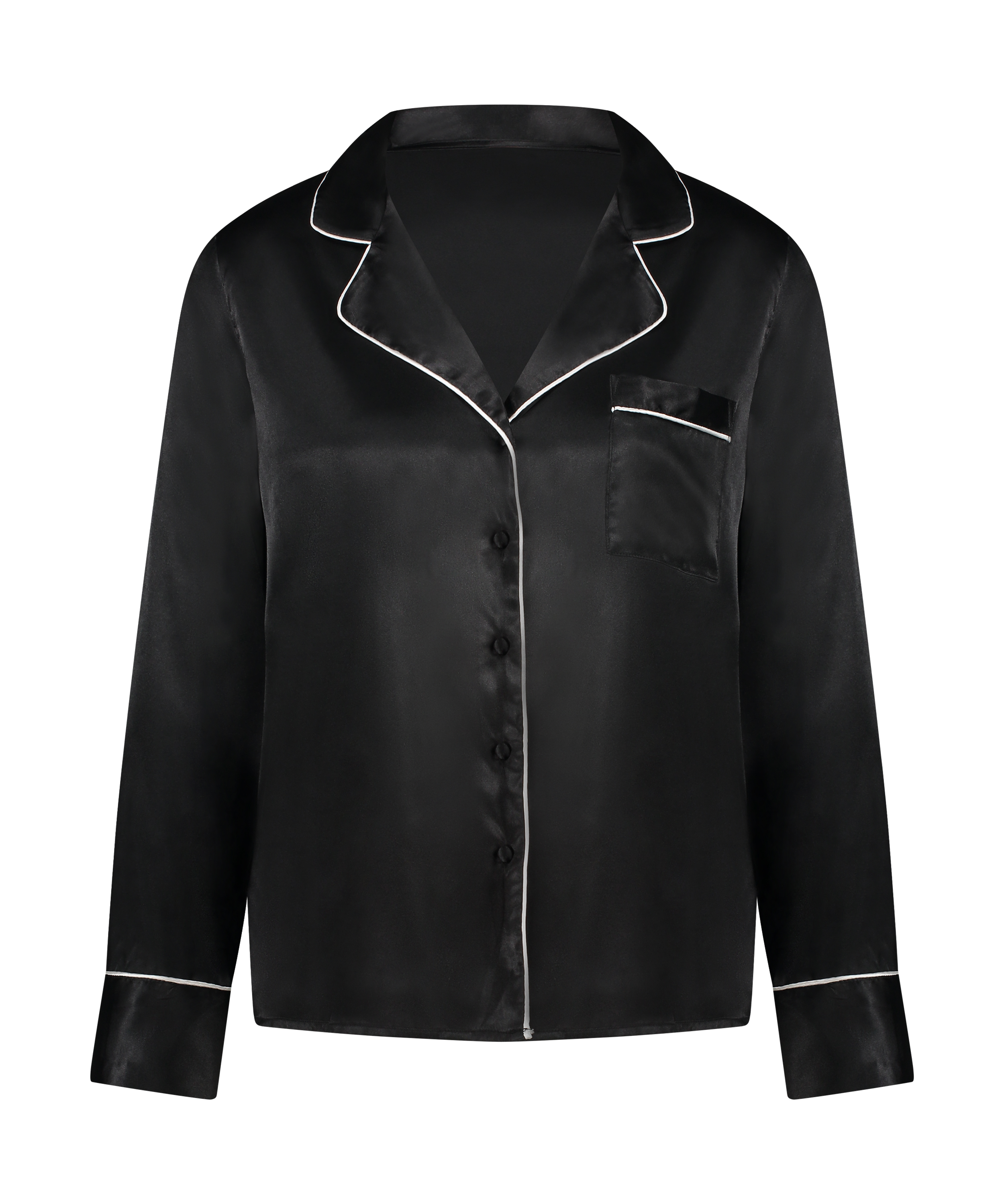Langærmet satinjakke, Sort, main