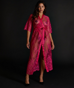 Allover Lace lang kimono, pink